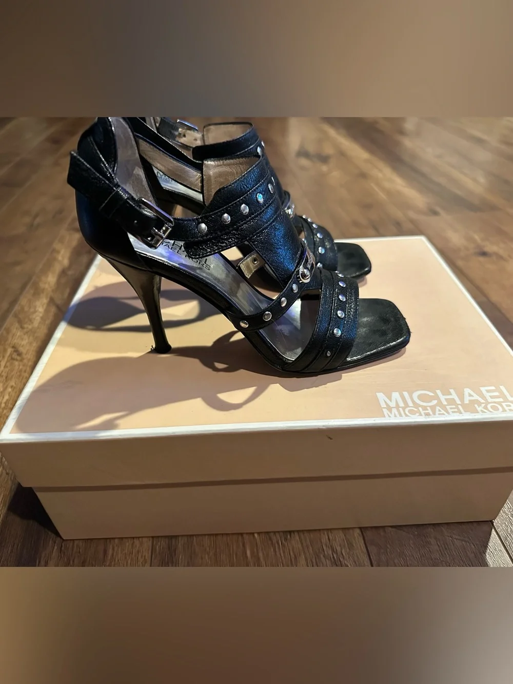Michael Kors Black Studded Leather High Heel Sandals